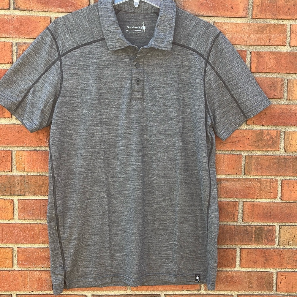 Smartwool Merino Sport Short Sleeve Polo Shirt with Hidden Pocket M Gray Heather